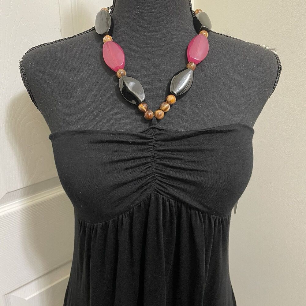 Vintage B Sharp Halter Tube Top Black‎ Beaded Necklace USA Made Large NWT Y2K